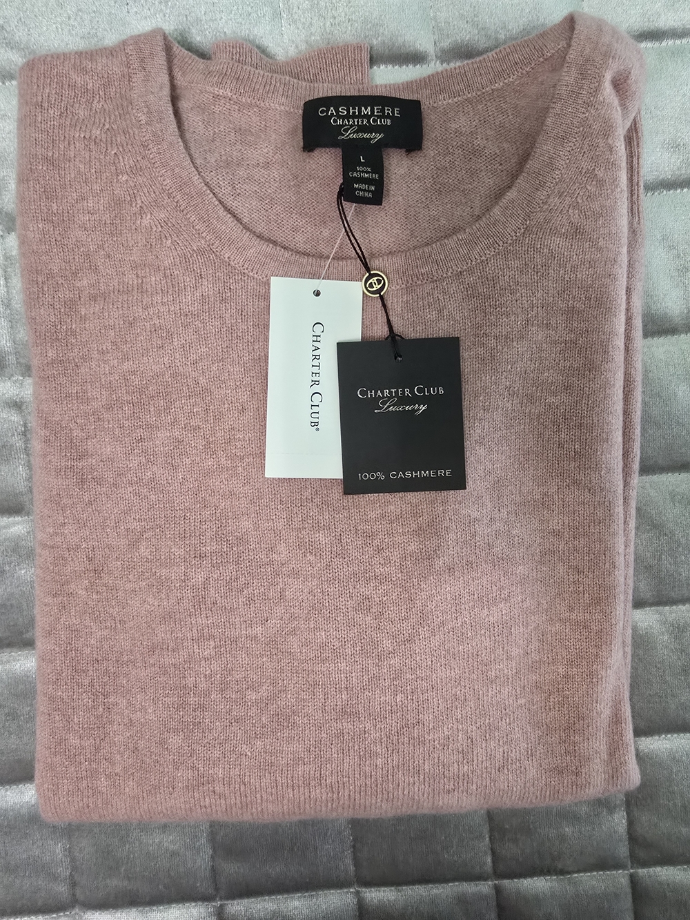 Charter Club Women's Crewneck Cashmere Sweater in Blush Pink